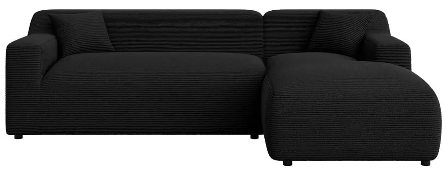 Fekete kordbársony sarokkanapé (jobb oldali-heverő résszel) Martin – Ropez