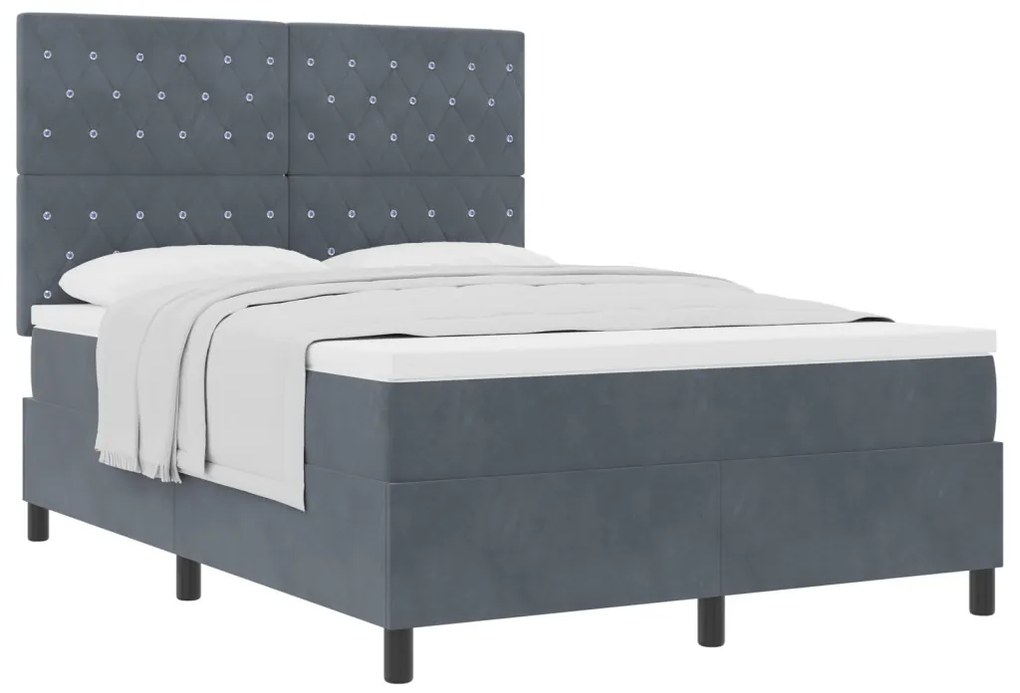 Boxspring Ágy Matraccal Sötétszürke 160x200 cm Bársony