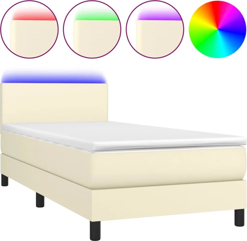 vidaXL krémszínű műbőr rugós ágy matraccal és LED-del 100x200 cm