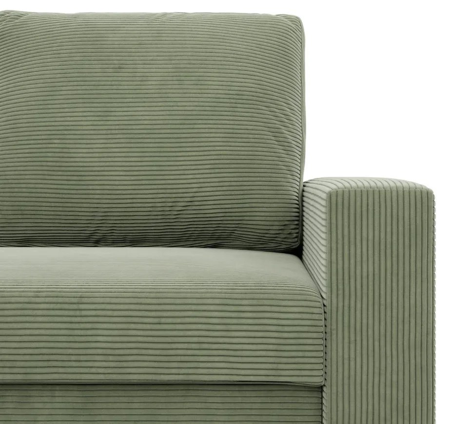 Zeus sarokkanapé, 2 ágyneműtartóval, egyenes kartámasz, kordbársony, univerzális oldal, bonell töltet, zöld