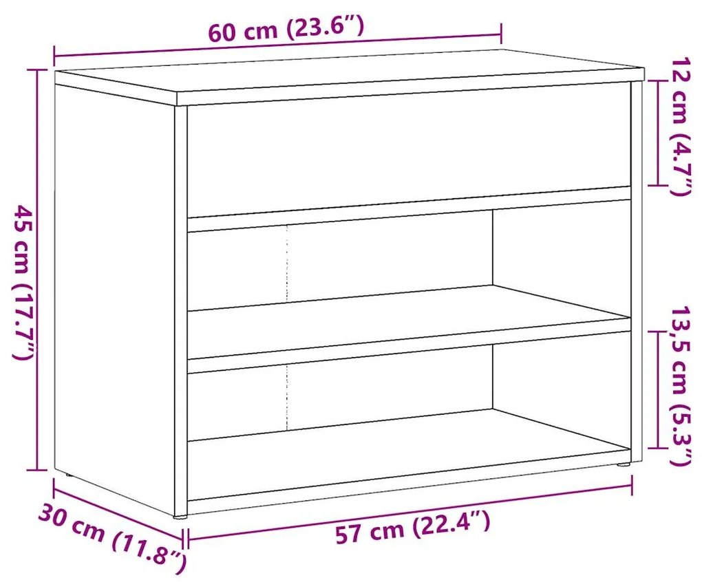 kézműves tölgy színű szerelt fa cipőtároló pad 60 x 30 x 45 cm