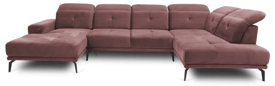 Rózsaszín bársony sarokkanapé (jobb oldali-U alakú) Bretan – ELTAP