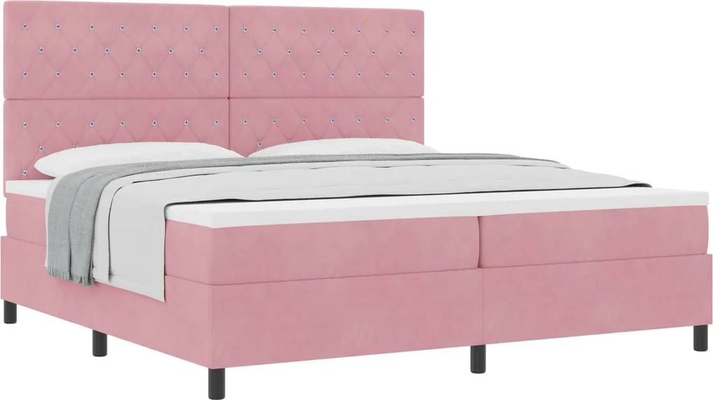 vidaXL Boxrugós ágy matracmal Rózsaszín 200 x 200 cm szövet