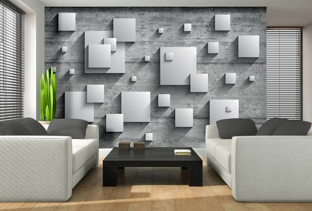 Fotótapéta - Szürke négyzetek fa táblákon (152,5x104 cm)