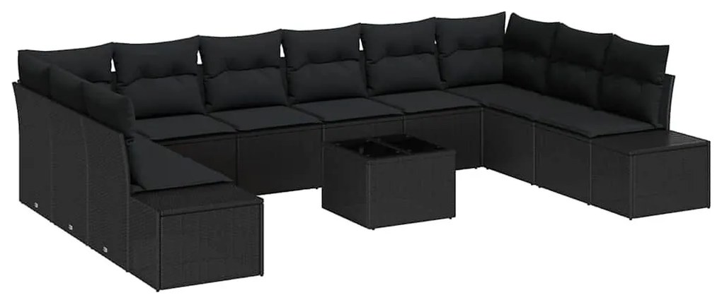 Kerti Kanapé Szett 11 pcs Fekete 344 x 209 x 85 cm Poli rattan