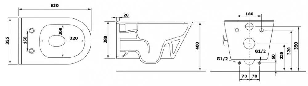 Sanovit AVVA fali WC - BEÉPÍTETT bidé funkcióval - rimless - perem nélküli - 53 cm