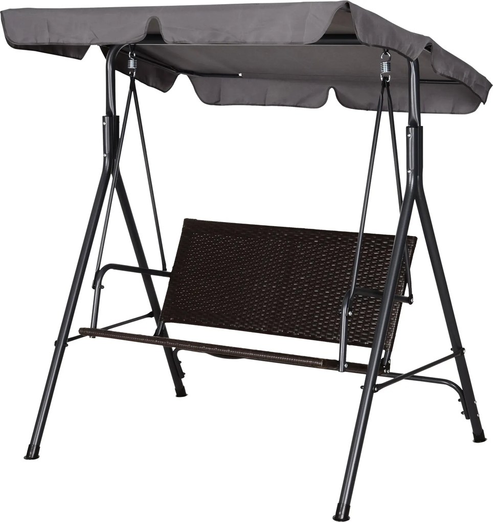 Outsunny Hollywood hinta 2 személyes kertihinta állítható napernyő Acél váz Rattan 140 x 110 x 151 cm | Aosom
