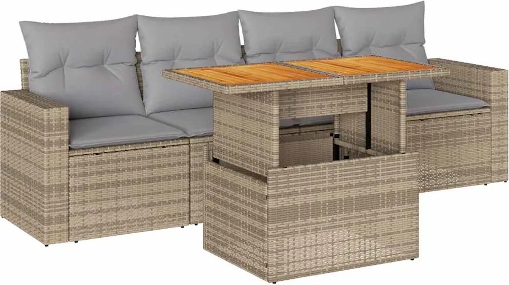 vidaXL 5 részes bézs polyrattan kerti ülőgarnitúra párnákkal