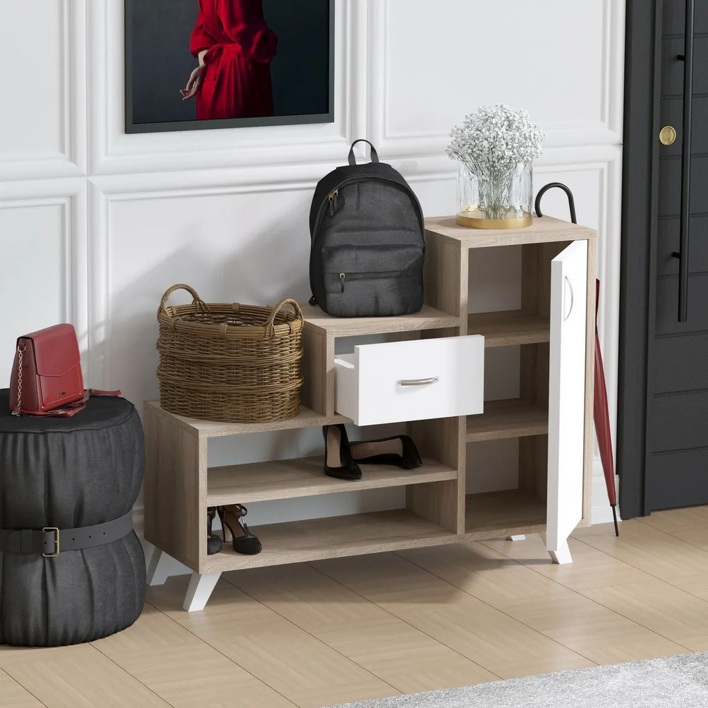 Retro Sonoma Oak and White cipősszekrény