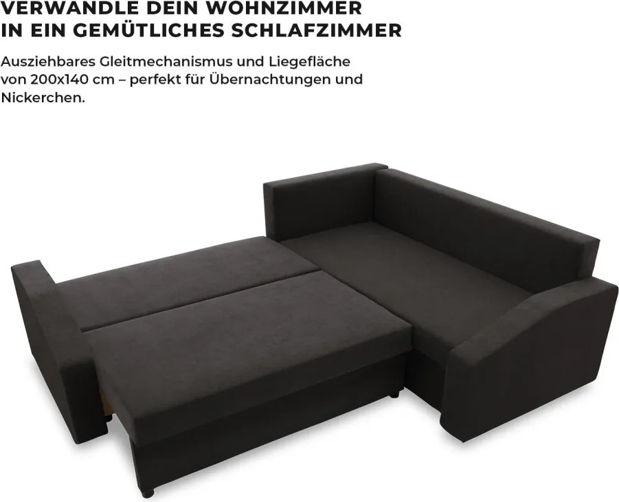 Grande Plus sarokkanapé, jobboldali, szövet anyag, fekete
