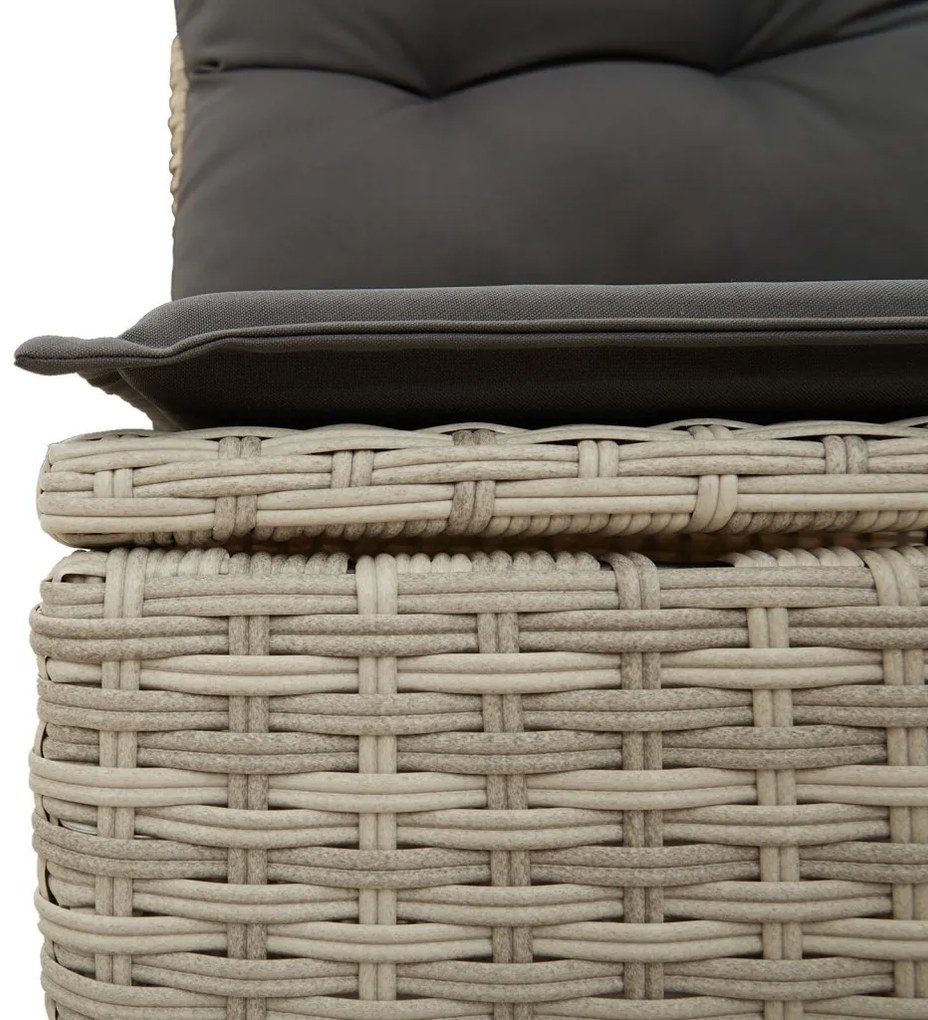 3 Darabos Kert Kanapé Szett Párnákkal Világosszürke Poli Rattan, 2-Fős Kert Kanapé Tárolóval és Párnákkal Világosszürke Poli Rattan