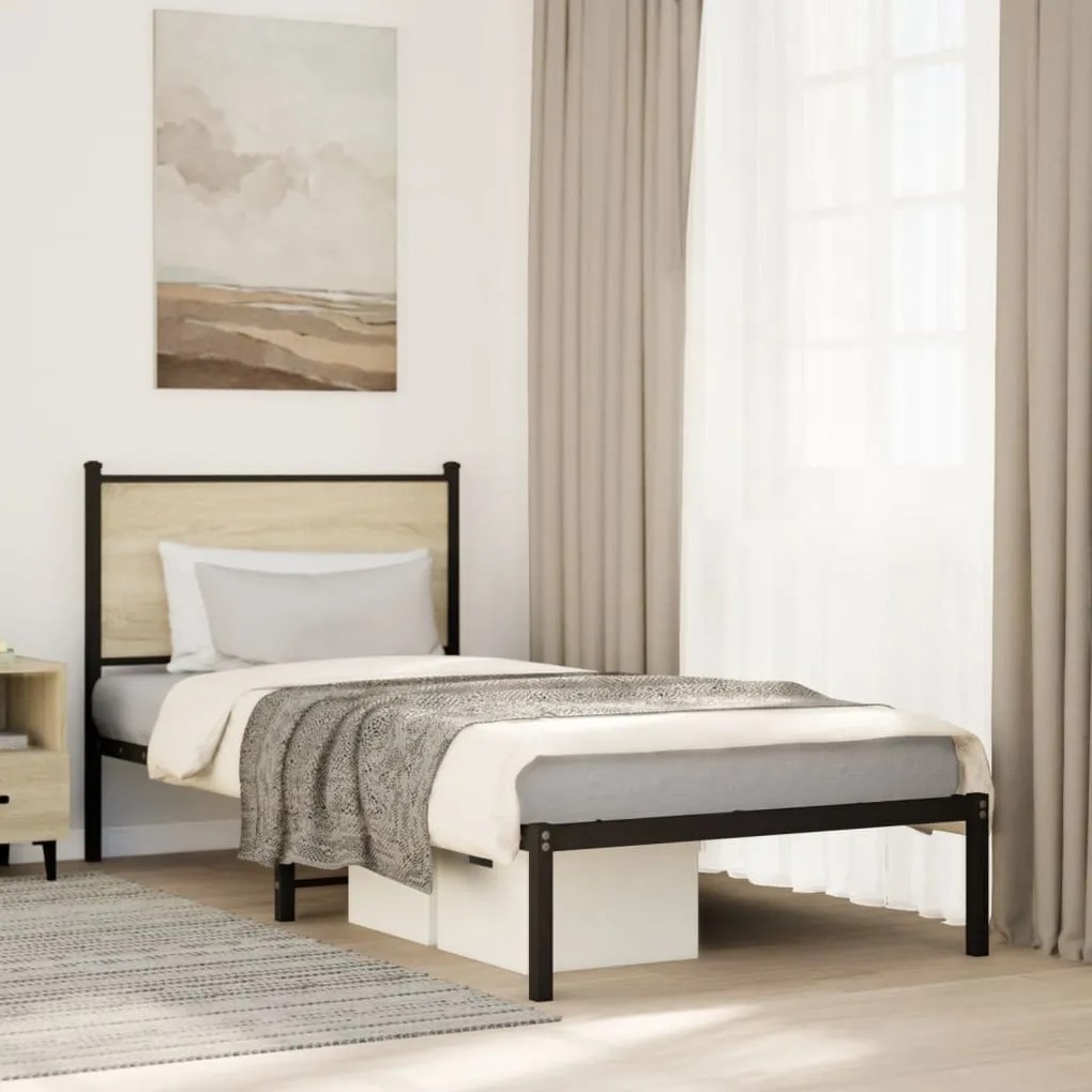 sonoma tölgy színű fém ágykeret matrac nélkül 75 x 190 cm