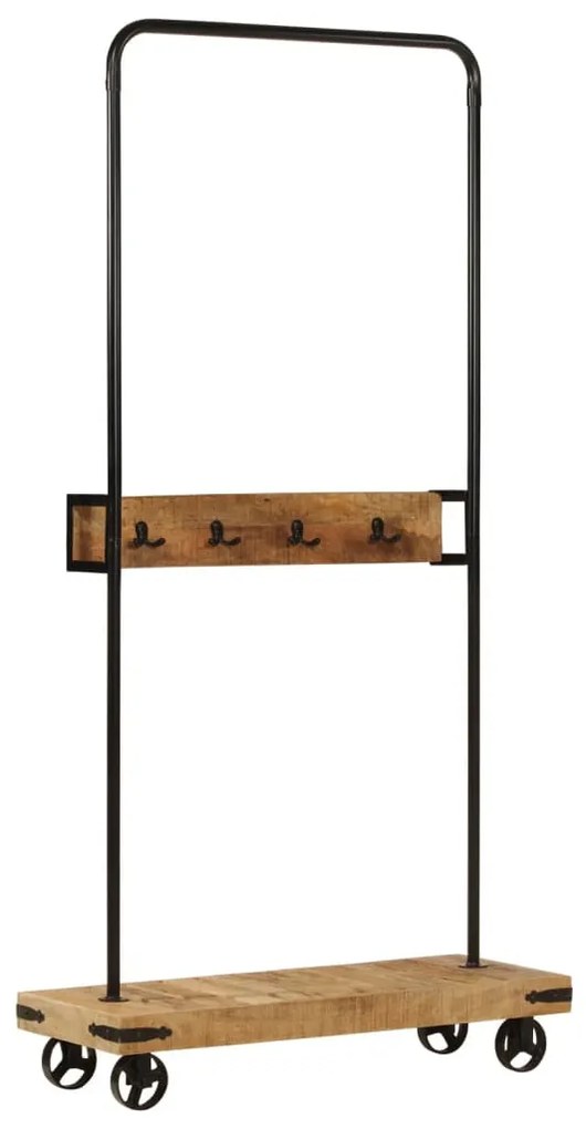 tömör mangófa és vas ruhaállvány kerekekkel 90 x 35 x 190 cm