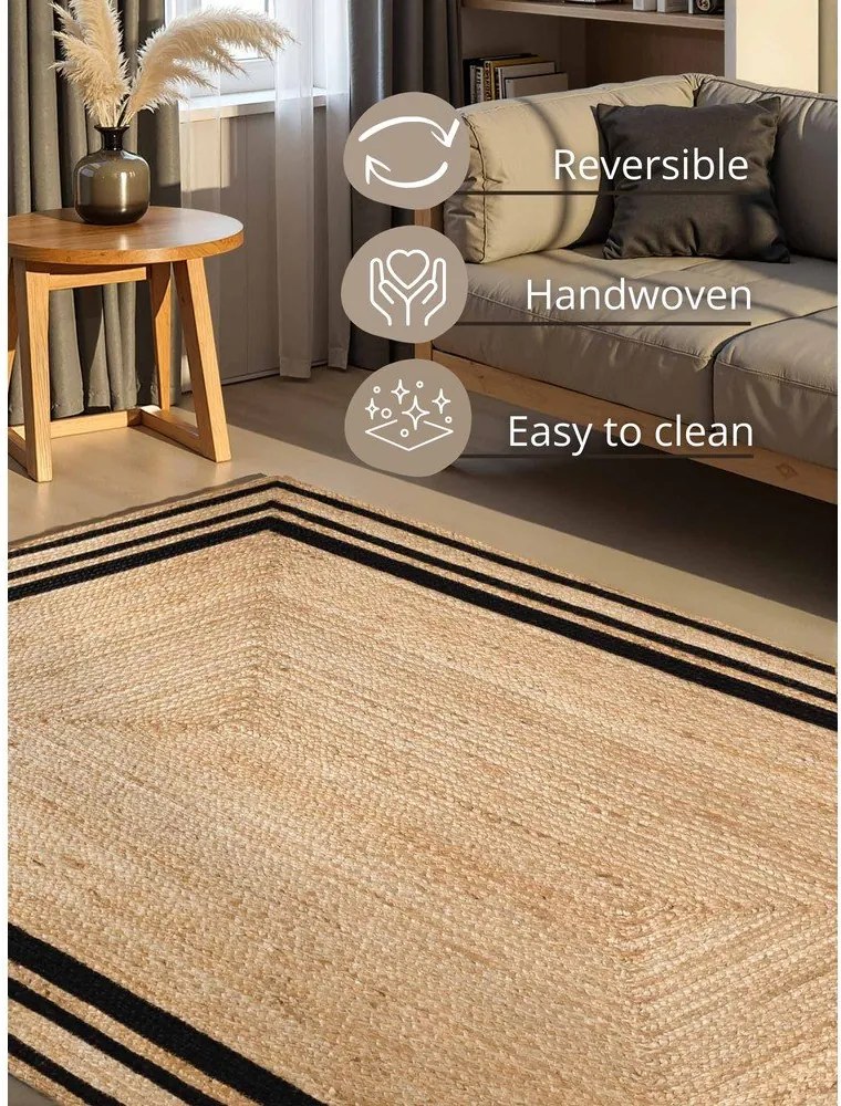 Fekete-natúr színű kétoldalas-kézi szövésű juta szőnyeg 160x230 cm Jutta – Hanse Home