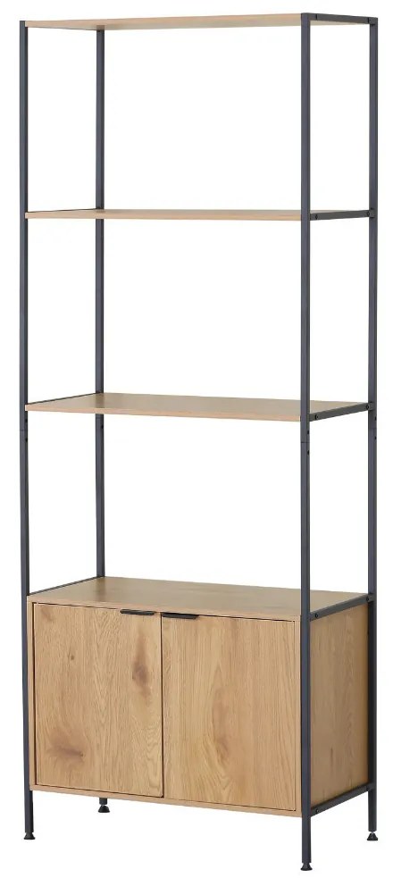 Intenso Home 5 szintes könyvespolc ajtóval 68 x 176cm (Aranytölgy) | Univerzális tároló állvány fém lábakkal