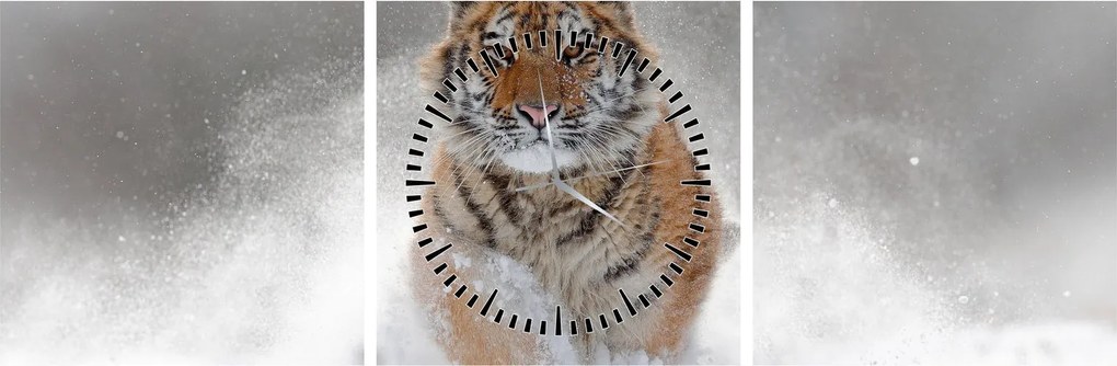 Futó tigris a hóban képe (órával) (90x30 cm)