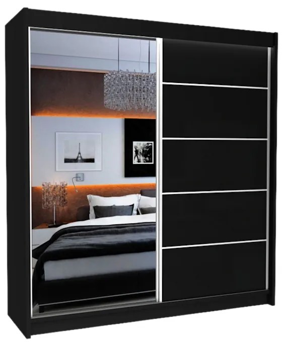 ELVIRA tolóajtós ruhásszekrény tükörrel, fehér, 150x216x61