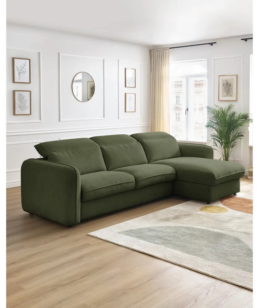 Zöld kinyitható sarokkanapé (variálható) Achille – Bobochic Paris