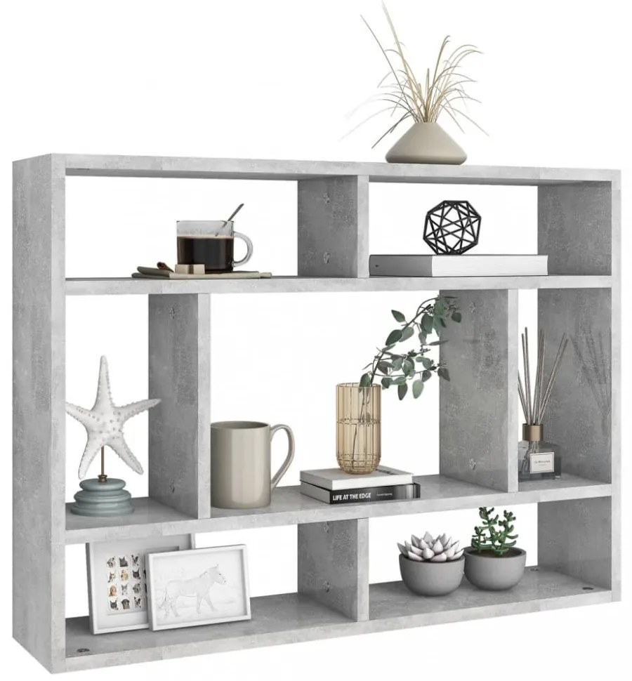 betonszürke szerelt fa fali polc 75 x 16 x 55 cm