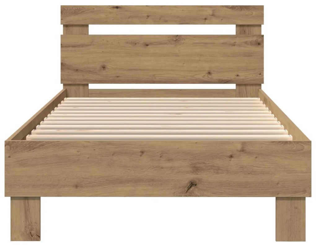 LED világítással ellátott ágykeret, Kézműves tölgy 75x190 cm, Mérnöki fa