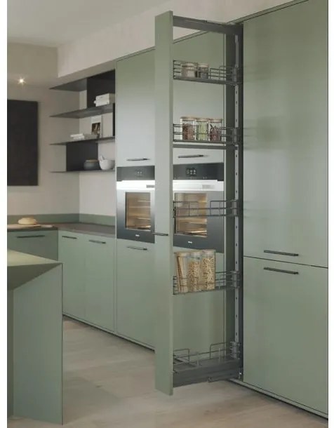 Konyhai fémrács, kamravasalat, 200mm, antracit, teljes kihúzású, csillapított záródás, 1880-2180mm, 5 kosár SIGE, Green Line 258