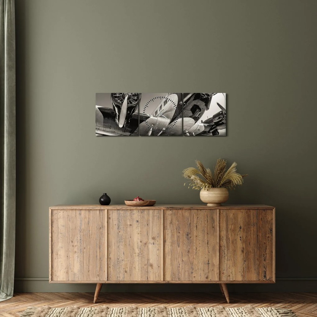 Kép - Történelmi repülőgépek (órával) (90x30 cm)