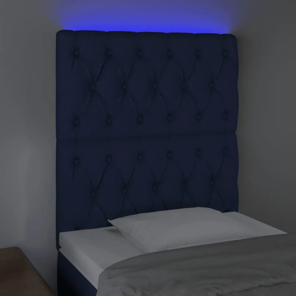 kék szövet LED-es fejtámla 80x7x118/128 cm
