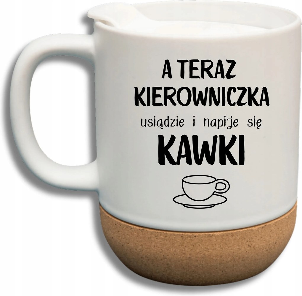 Fehér Bögre Fedéllel És Parafa Aljjal Ajándék És Most A Vezető