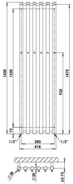 P.M.H. R2C/6 - ROSENDAL fürdőszobai létra törölközőszárító radiátor 525 W 150 cm fényes króm