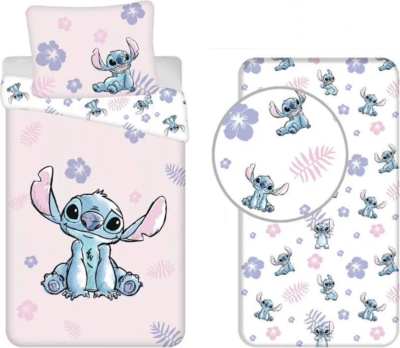 Disney Lilo és Stitch, A csillagkutya Pink ágyneműhuzat és gumis lepedő csomag