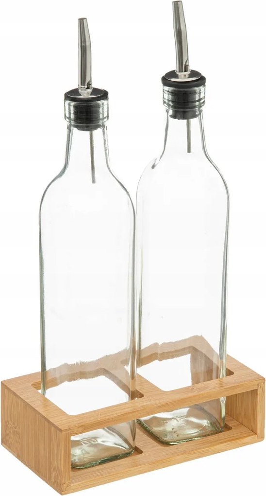 Olívaolaj Palack Ecet üveg Bambusz állvány x2