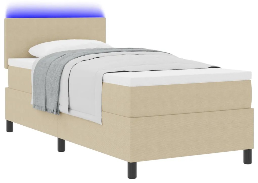 Box Spring Ágy Matraccal & LED Fénnyel Bézs 80x200 cm Bársonyos Szövet