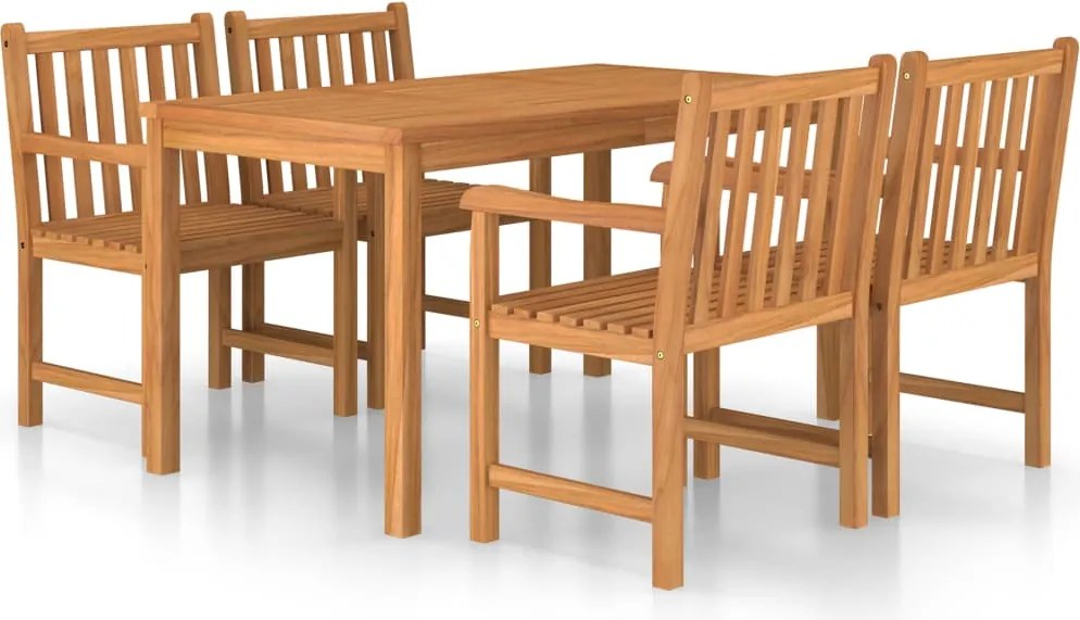 vidaXL 5 részes tömör tíkfa kerti étkezőgarnitúra 140 x 80 cm