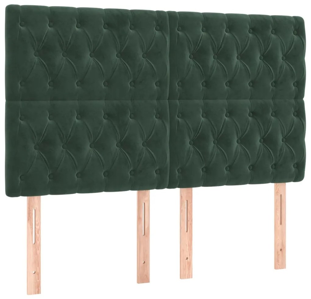 sötétzöld bársony LED-es fejtámla 160x7x118/128 cm
