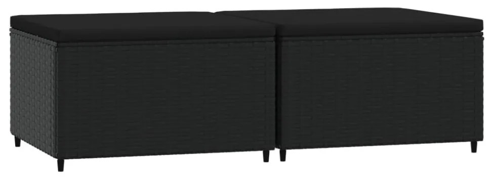 vidaXL 2 db fekete polyrattan kerti lábtartó párnákkal