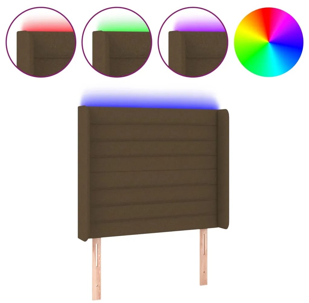 sötétbarna szövet LED-es fejtámla 103x16x118/128 cm
