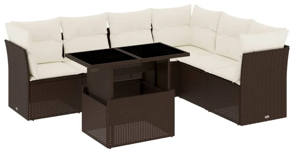 7 részes barna polyrattan kerti ülőgarnitúra párnákkal