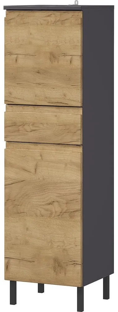 Sötétszürke magas fürdőszobaszekrény tölgyfa dekorral 34x120 cm Salinas - Germania