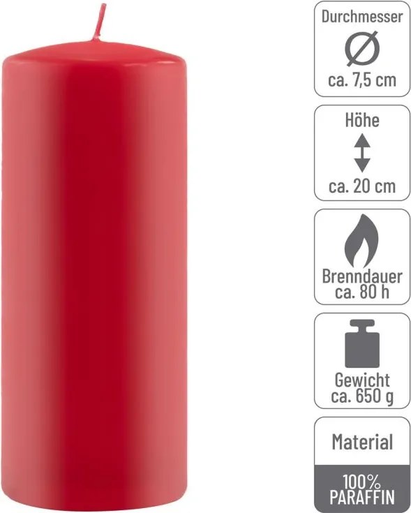 Gyertya készlet 20 cm Ø 7,5 cm 6 db piros