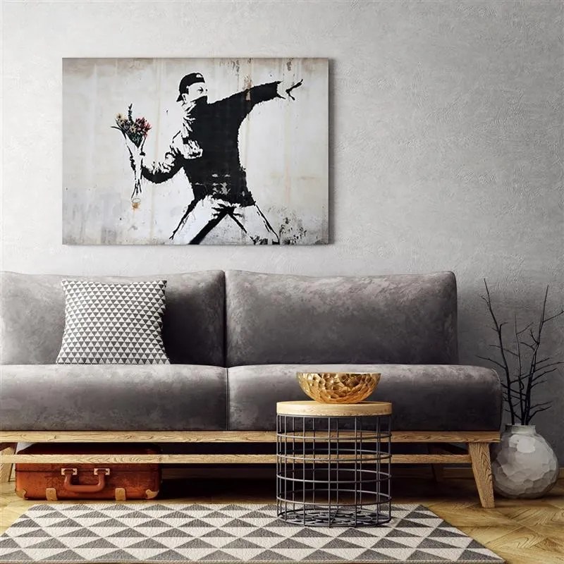Gario Vászonkép Banksy huligán egy csokor virágot dobálva Méret: 100 x 70 cm