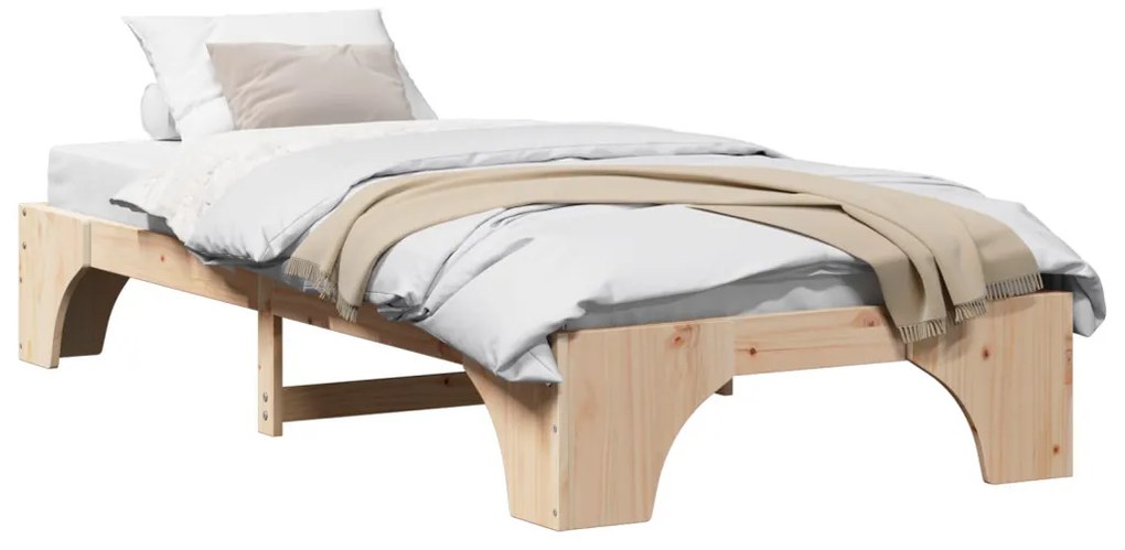 vidaXL Ágykeret Természetes 90 x 200 cm Tömör fenyőfa