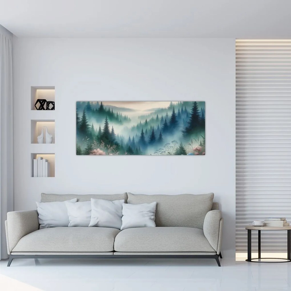 Kép - Erdős táj köddel (120x50 cm)