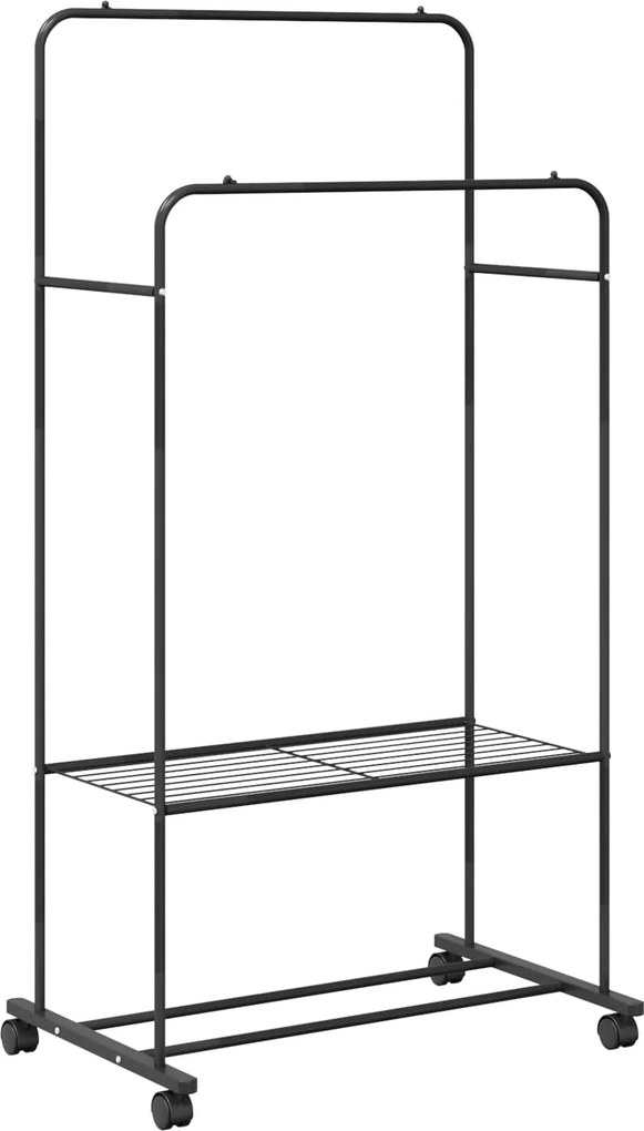 vidaXL Ruhafogó polcokkal kerékkel tárolóval Fekete 80 x 53 x 156 cm