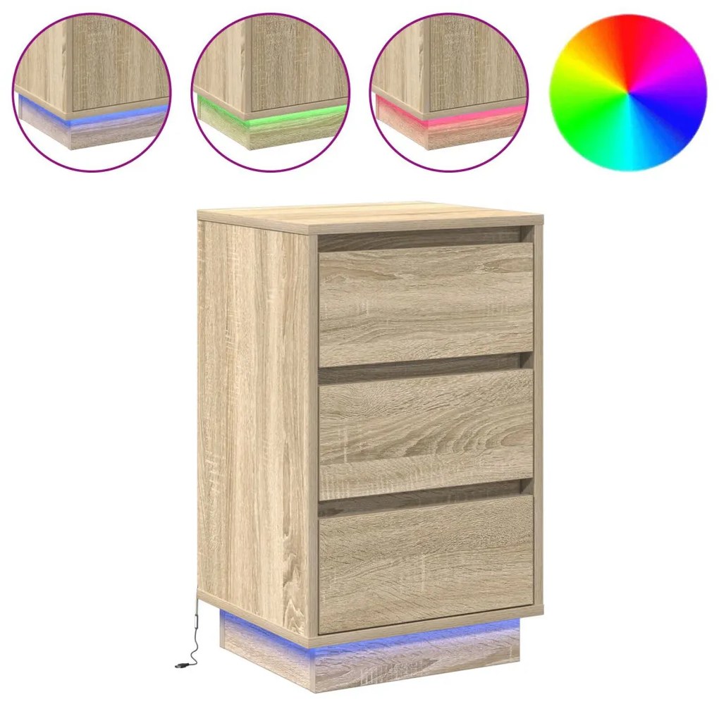 Éjjeli kabinet LED világítással Sonoma tölgy 39x34,5x65 cm Szerelt fa