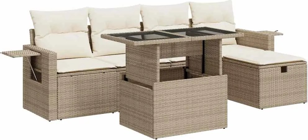 vidaXL 6 részes bézs polyrattan kerti ülőgarnitúra párnával
