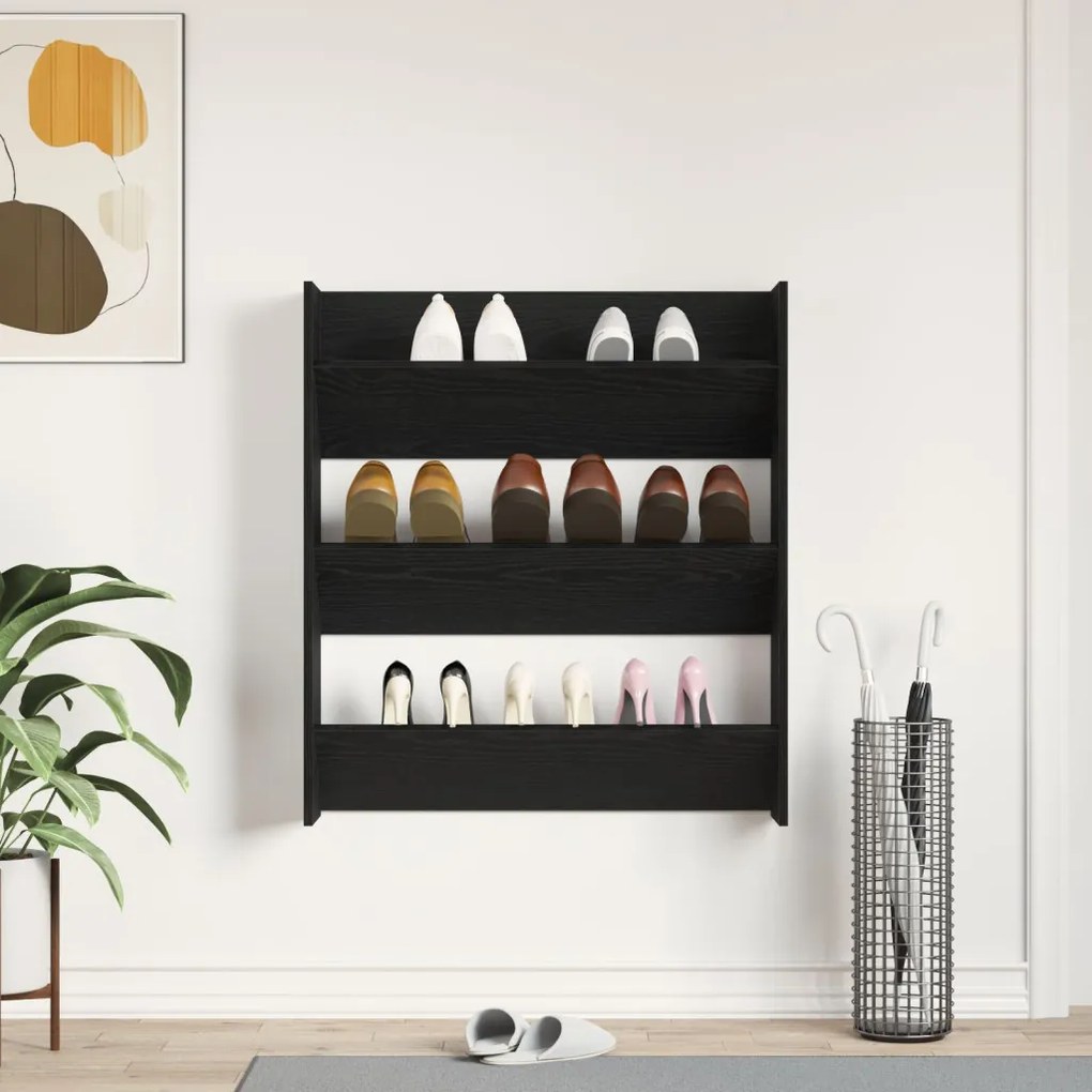 Fali cipőtároló Fekete Tölgy 80x18x90 cm Műszaki fa