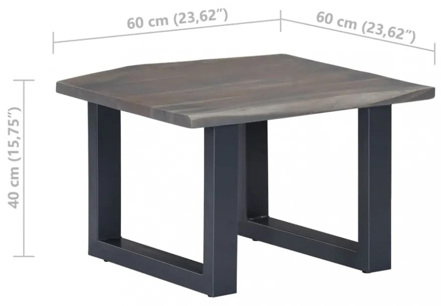 szürke tömör akácfa dohányzóasztal természetes éllel 60x60x40cm