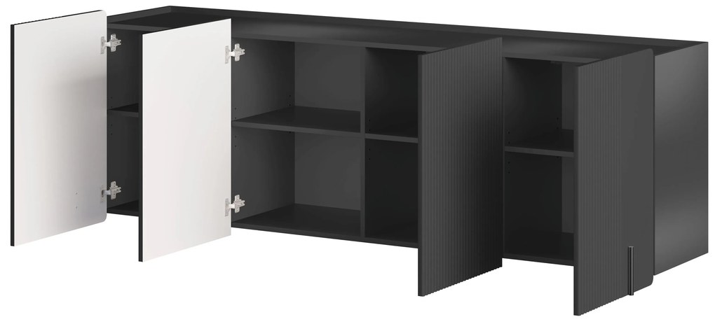 Malmi függesztett négyajtós komód 200 cm - matt fekete / fekete