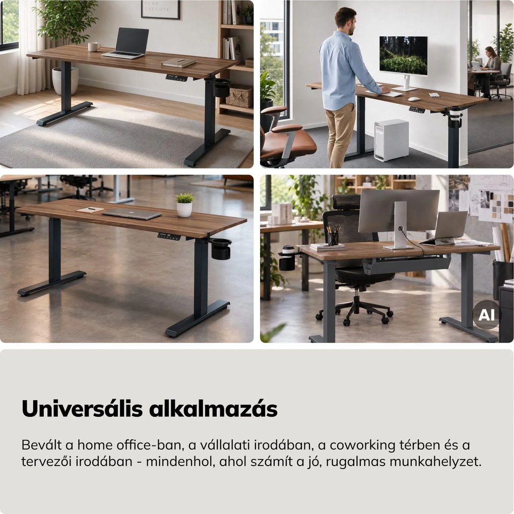 Elektromos íróasztal magasságállítással ergonomikus antracit/dió,1600x800 mm: ARIA