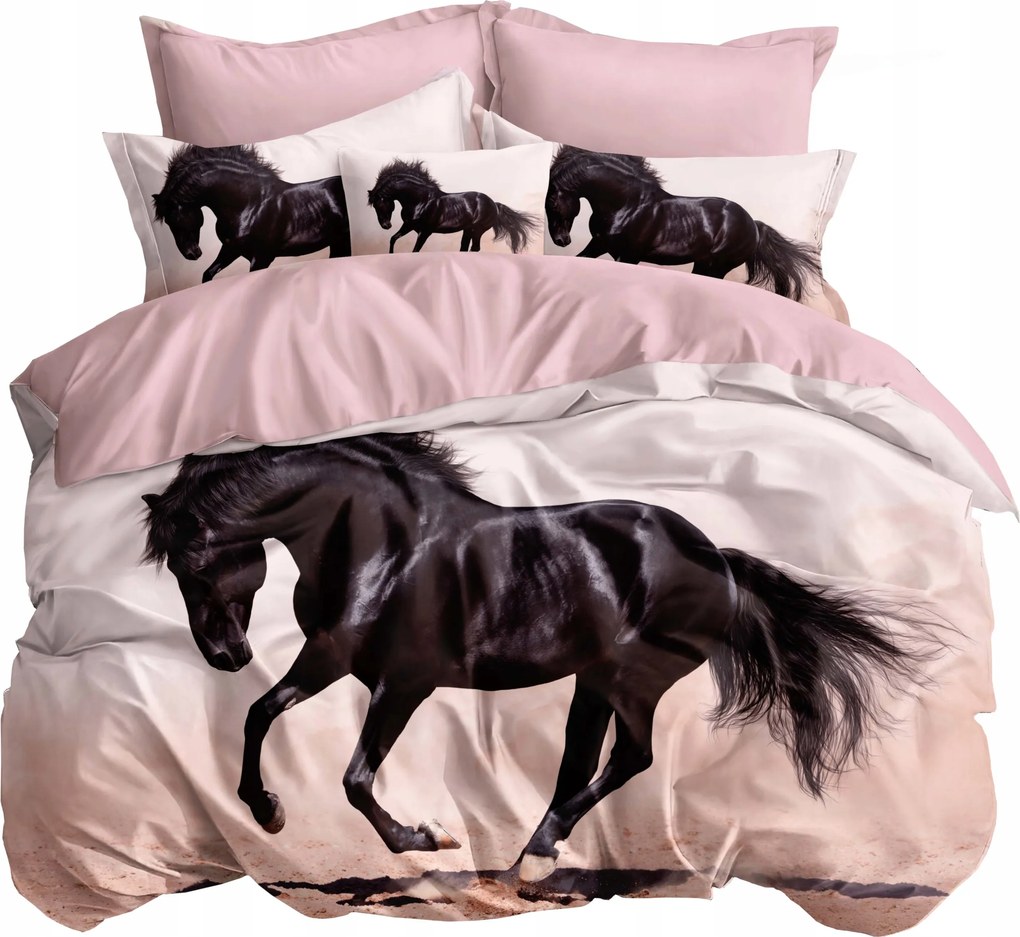 3D Ágyneműhuzat garnitúra 140x200 Ló Állatok Rózsaszín 2 részes